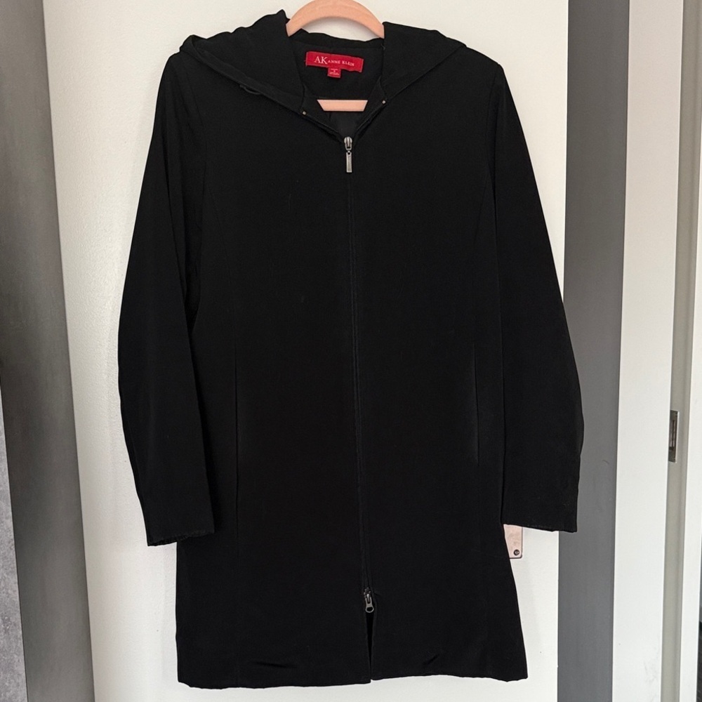 Anne Klein Black Hooded Rain Jacket - Water Proof Parks Coat - Picture 2 of 4